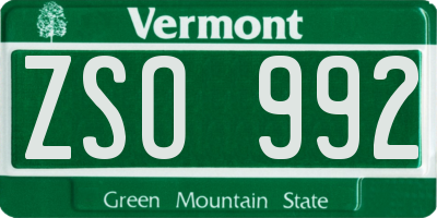 VT license plate ZSO992
