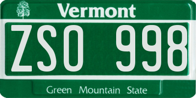VT license plate ZSO998