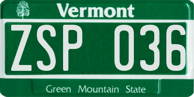 VT license plate ZSP036