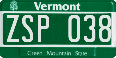 VT license plate ZSP038