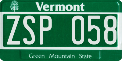 VT license plate ZSP058