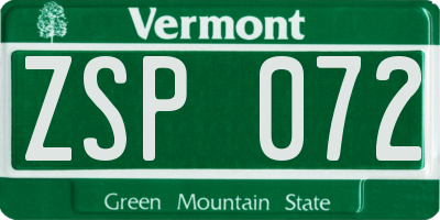 VT license plate ZSP072