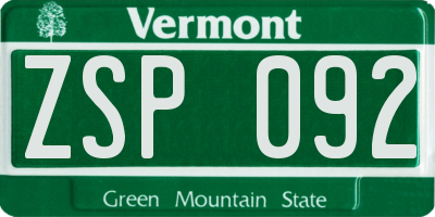 VT license plate ZSP092