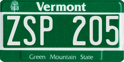 VT license plate ZSP205