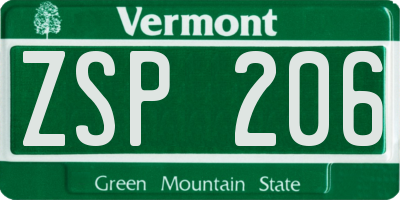 VT license plate ZSP206