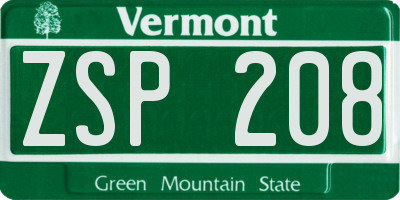 VT license plate ZSP208
