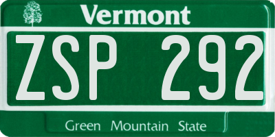 VT license plate ZSP292