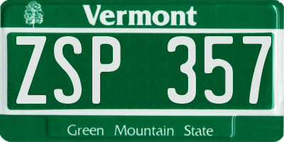 VT license plate ZSP357