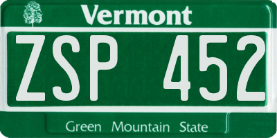 VT license plate ZSP452