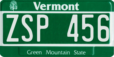 VT license plate ZSP456