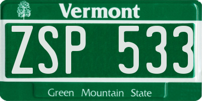 VT license plate ZSP533