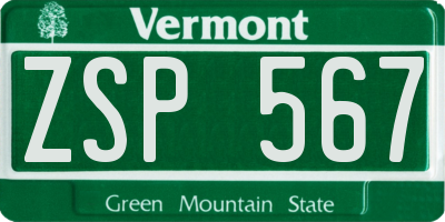 VT license plate ZSP567