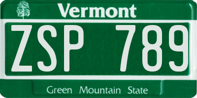 VT license plate ZSP789