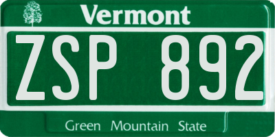 VT license plate ZSP892