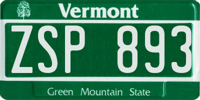 VT license plate ZSP893