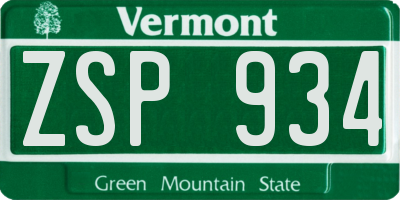 VT license plate ZSP934