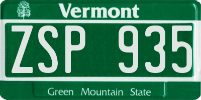 VT license plate ZSP935