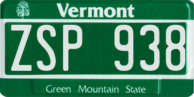 VT license plate ZSP938