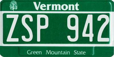 VT license plate ZSP942