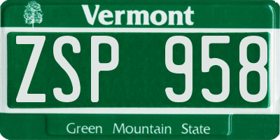 VT license plate ZSP958