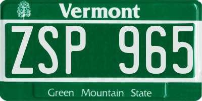 VT license plate ZSP965