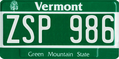 VT license plate ZSP986