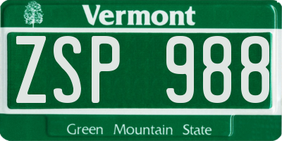 VT license plate ZSP988