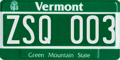 VT license plate ZSQ003