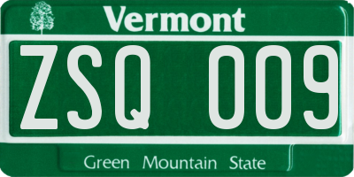 VT license plate ZSQ009