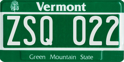 VT license plate ZSQ022