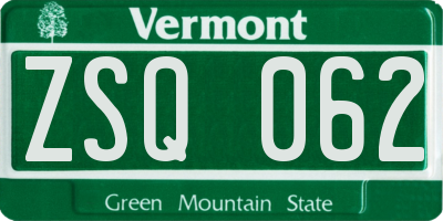 VT license plate ZSQ062