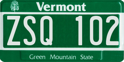 VT license plate ZSQ102