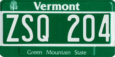 VT license plate ZSQ204