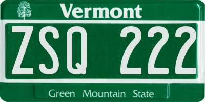 VT license plate ZSQ222