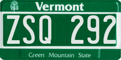 VT license plate ZSQ292
