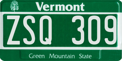 VT license plate ZSQ309