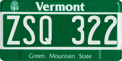 VT license plate ZSQ322