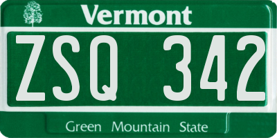 VT license plate ZSQ342