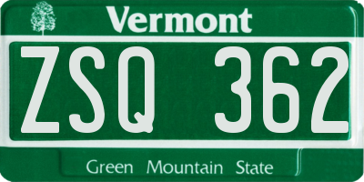 VT license plate ZSQ362