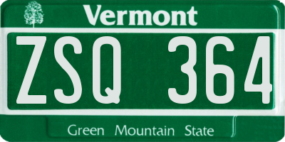 VT license plate ZSQ364