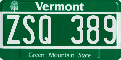 VT license plate ZSQ389