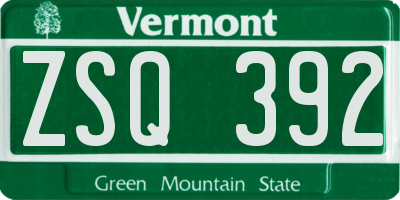 VT license plate ZSQ392