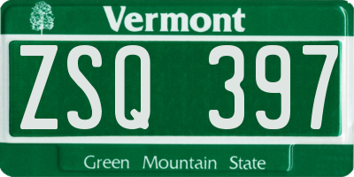 VT license plate ZSQ397