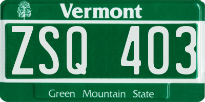 VT license plate ZSQ403