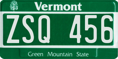 VT license plate ZSQ456