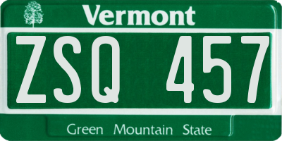 VT license plate ZSQ457