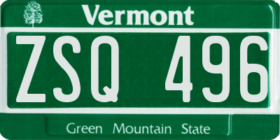 VT license plate ZSQ496