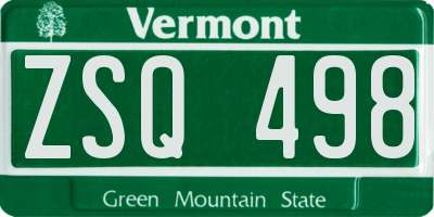 VT license plate ZSQ498