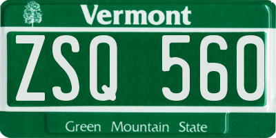 VT license plate ZSQ560