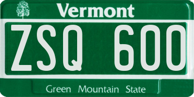 VT license plate ZSQ600